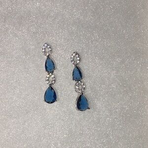 Sparking Blue Stone Earrings with Clear Stone Accents (NWOT)